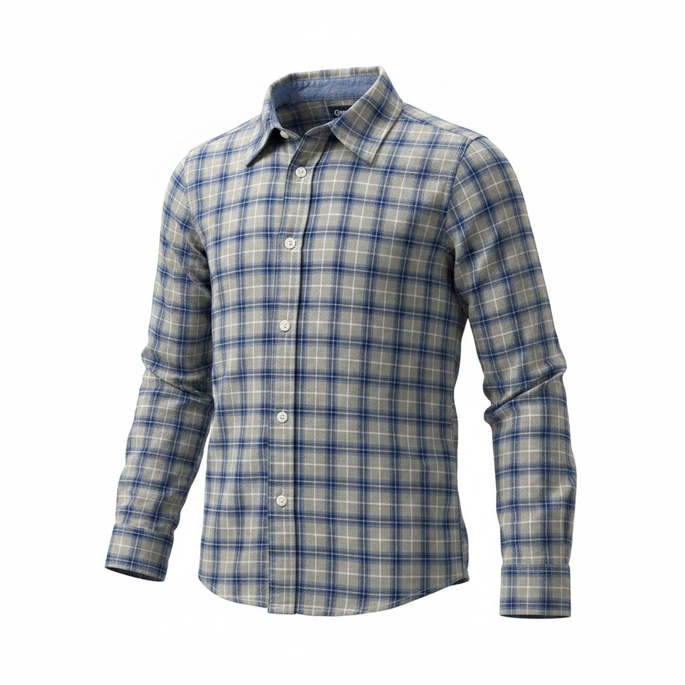 OshKosh B'gosh Boys 14 14A Blue Plaid Button Down Shirt Long Sleeve Cotton